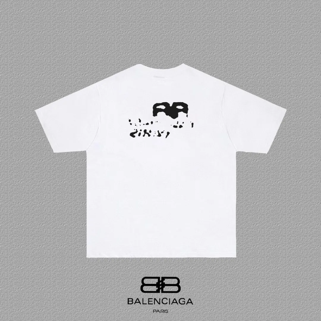 P80✨🔥 BALENCIAGA Paris lettering printed short-sleeved T-shirt, custom-woven and dyed 280g combed cotton heavyweight fabric, zero color difference in thread, perfect details, different from the current version on the market, welcome to compare, Same Style for men and women, must-sell in the picture above Color: White Black Size: 1 2 3 4